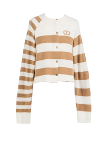 TWS-242TP3371 WHITE&TAN STRIPED CARDIGAN