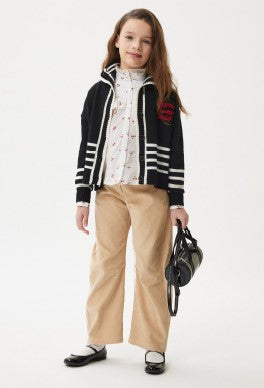 PHK-I9F804 BLACK&WHITE STRIPED LOGO CARDIGAN