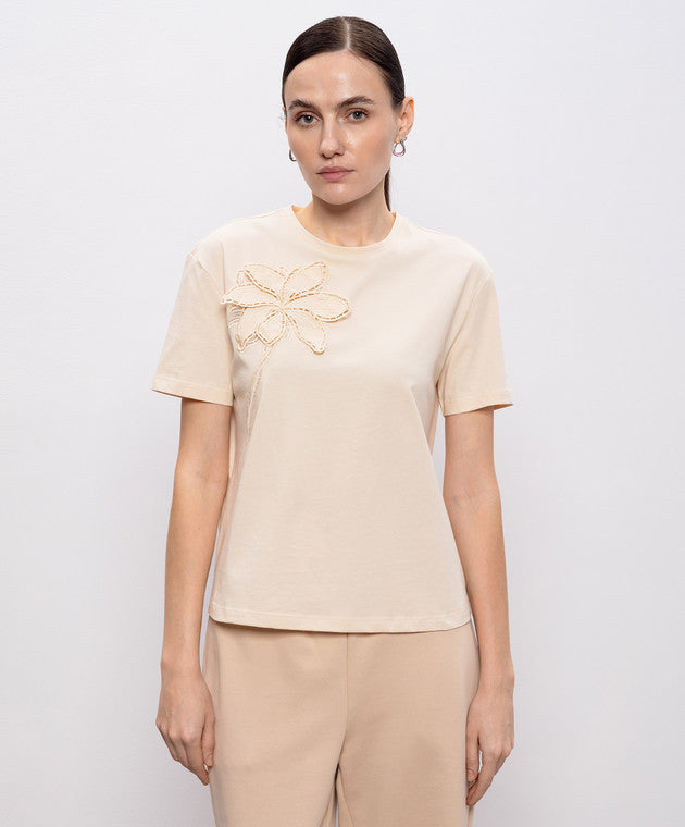 TWS-261TP2080 PEACH FLOWER APPLIQE T-SHIRT
