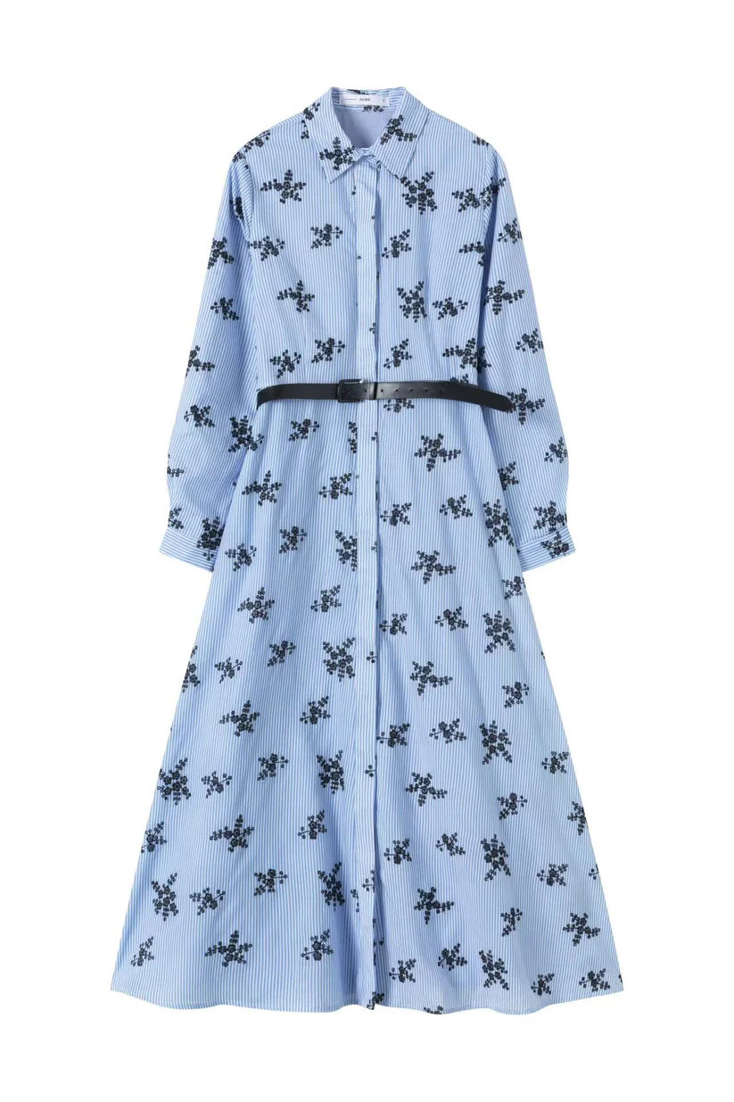INO-M2-1706 BUE STRIPED FOWER DRESS