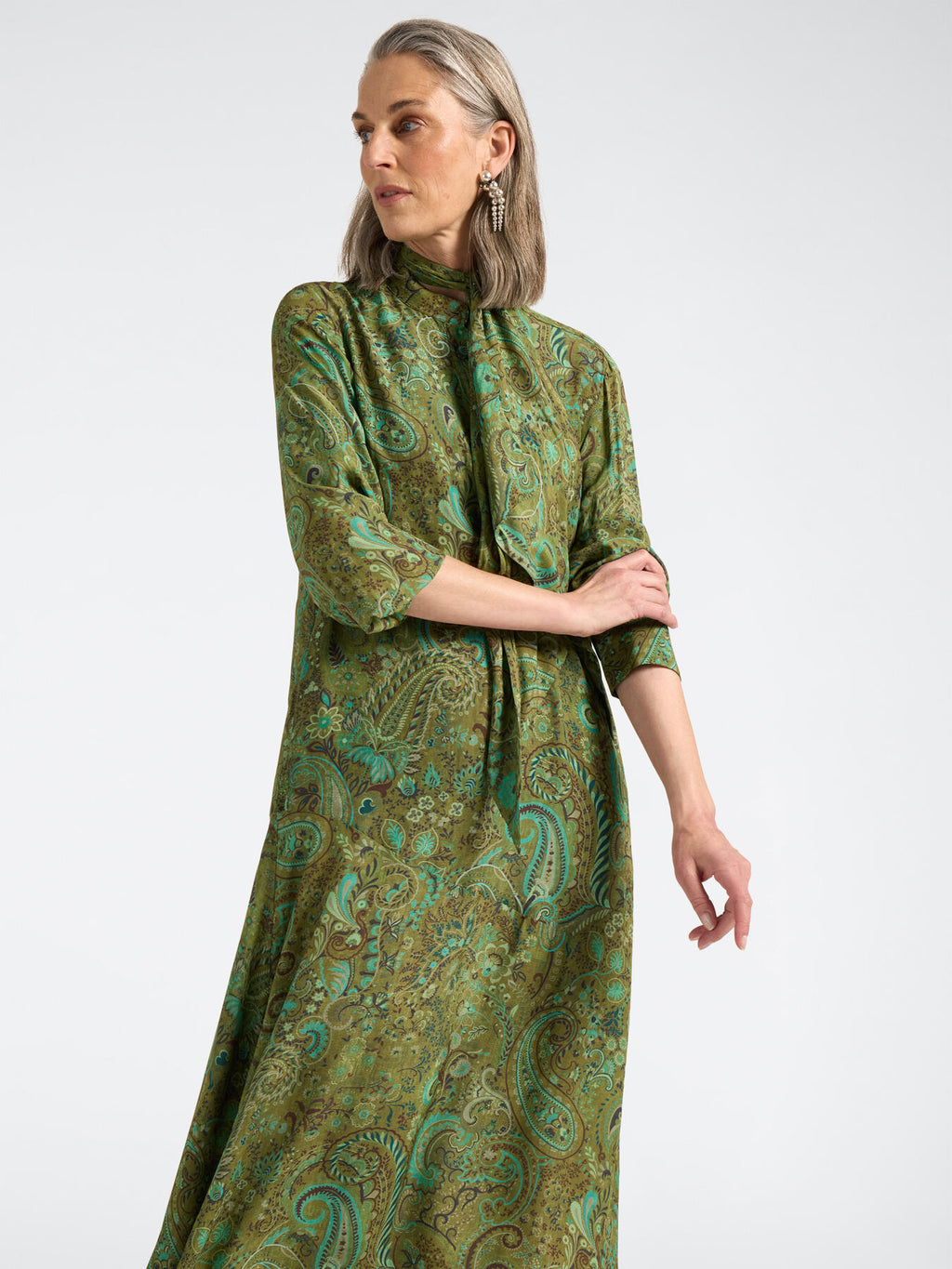 ELM-7033P0003 GREEN FOULARD PRINT DRESS