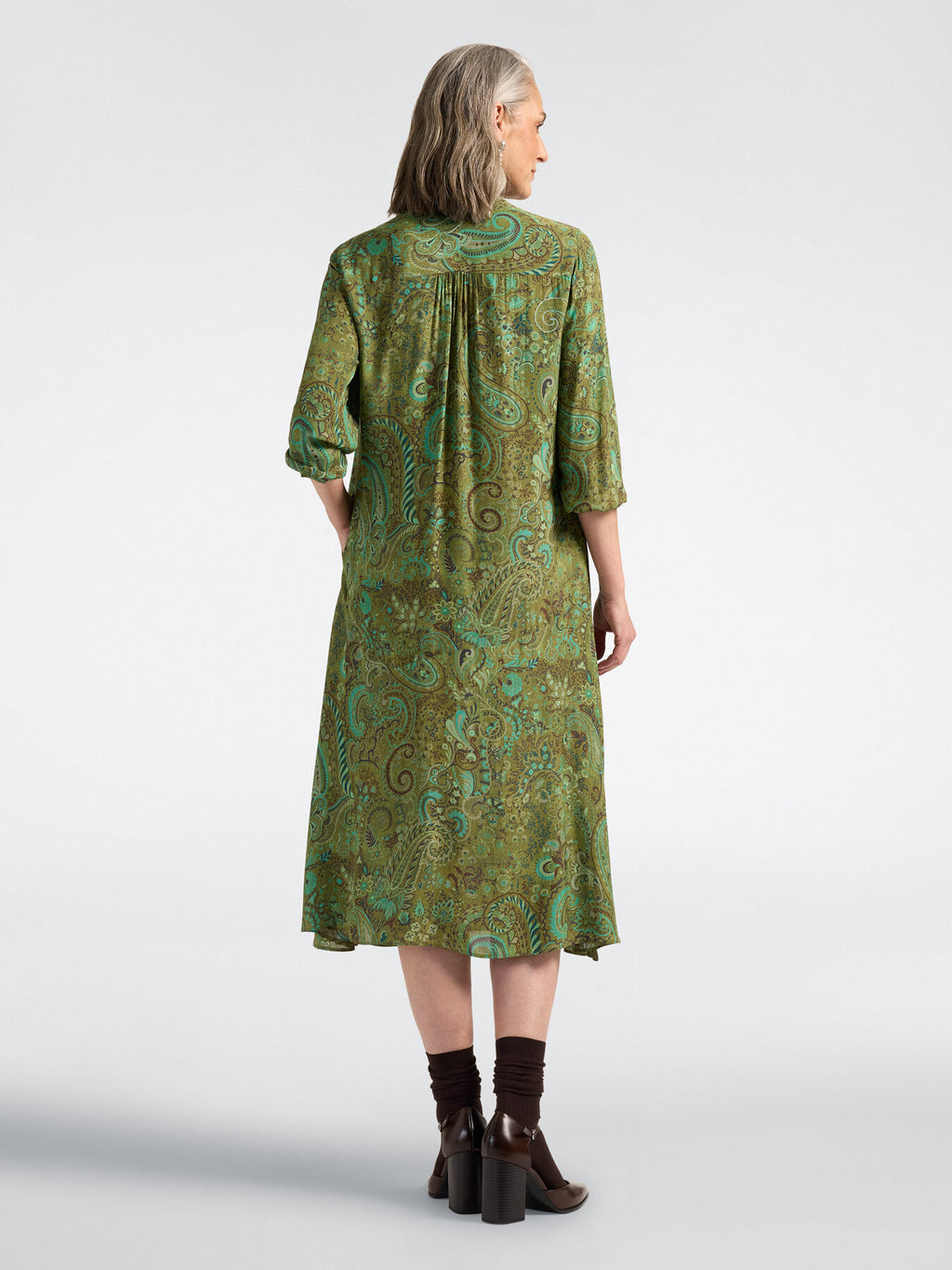 ELM-7033P0003 GREEN FOULARD PRINT DRESS