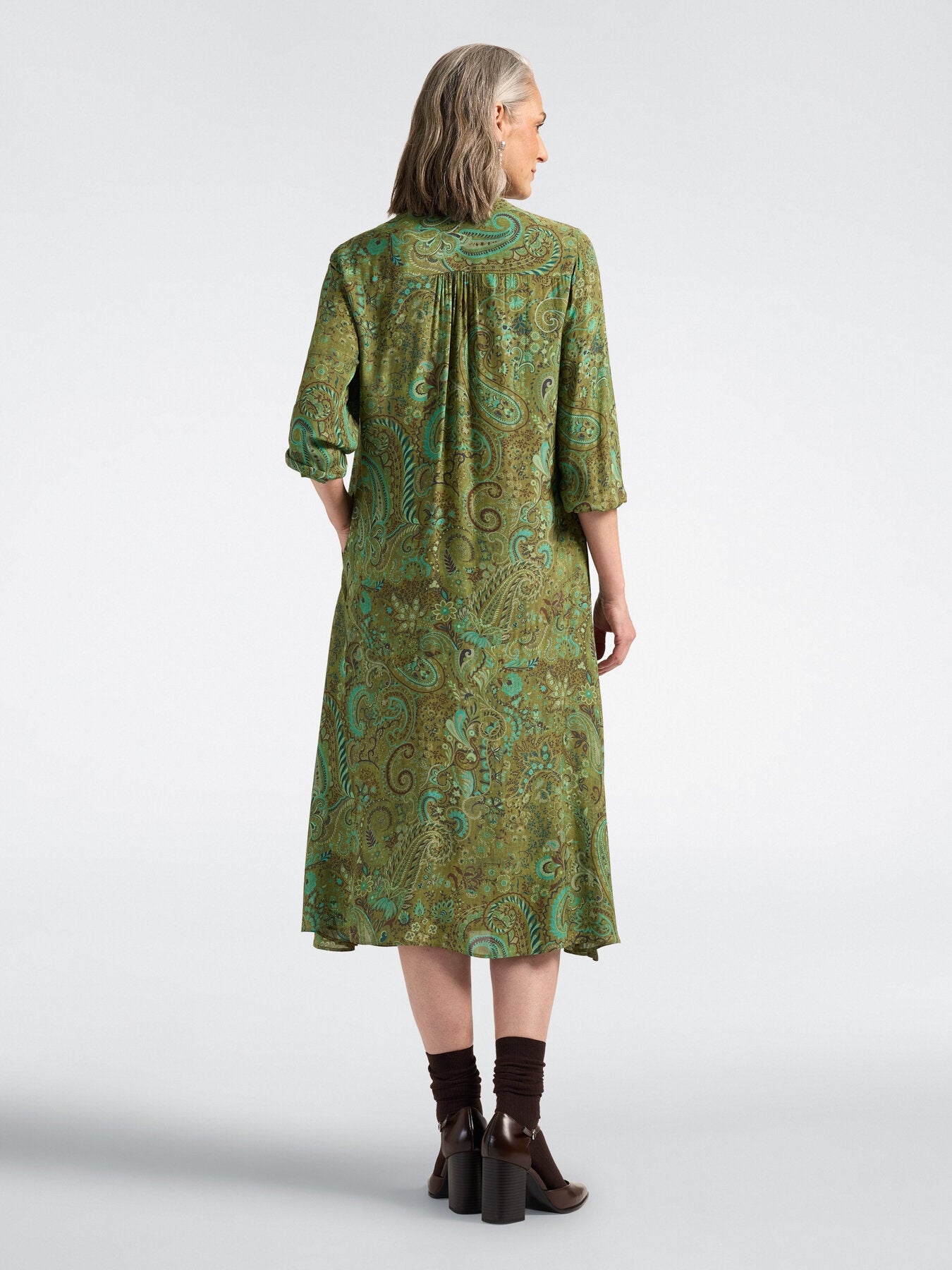 ELM-7033P0003 GREEN FOULARD PRINT DRESS
