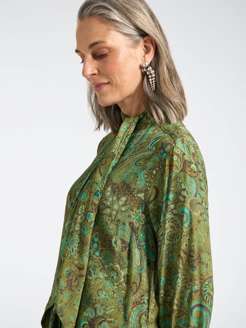 ELM-7033P0003 GREEN FOULARD PRINT DRESS