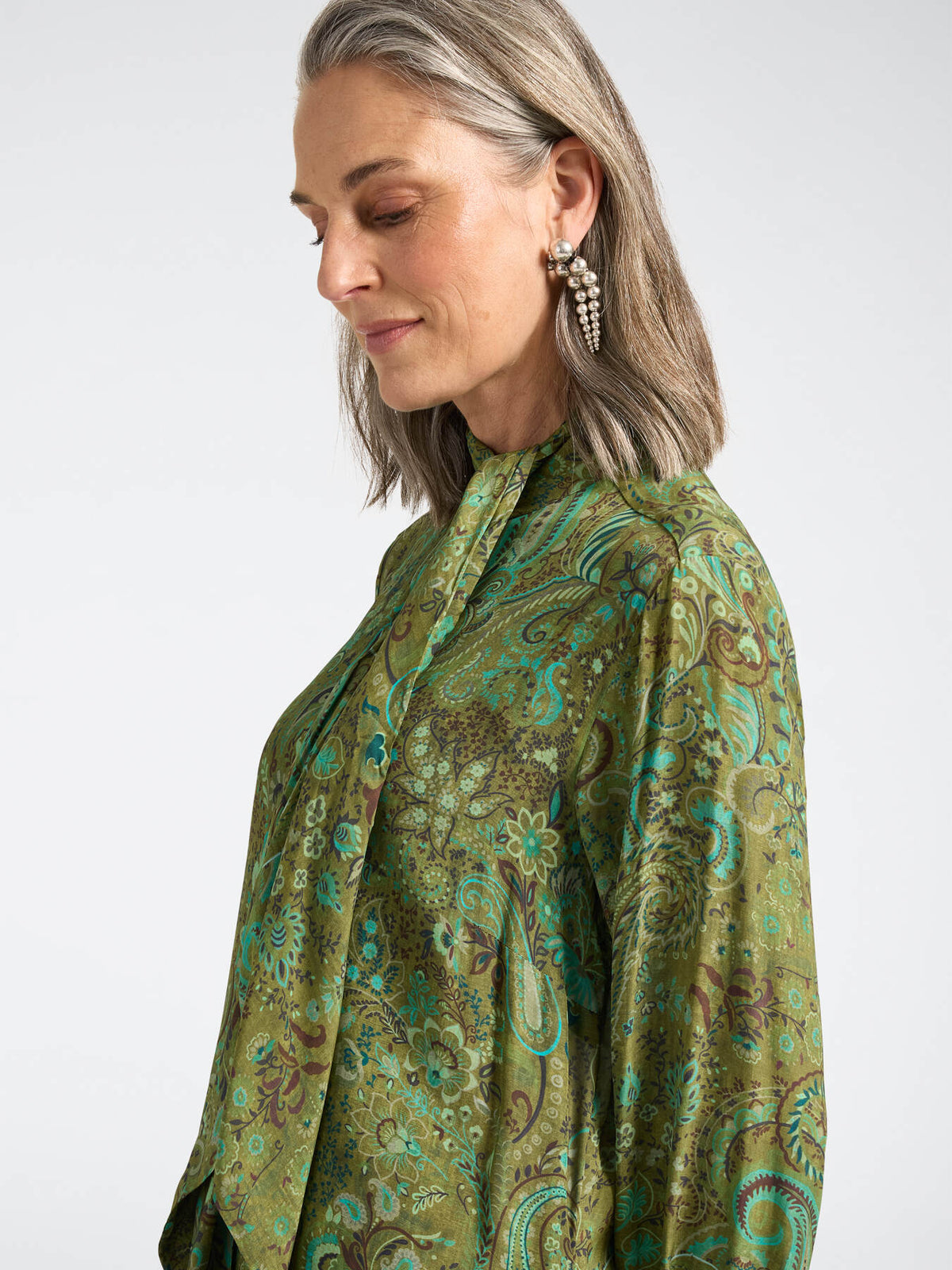 ELM-7033P0003 GREEN FOULARD PRINT DRESS