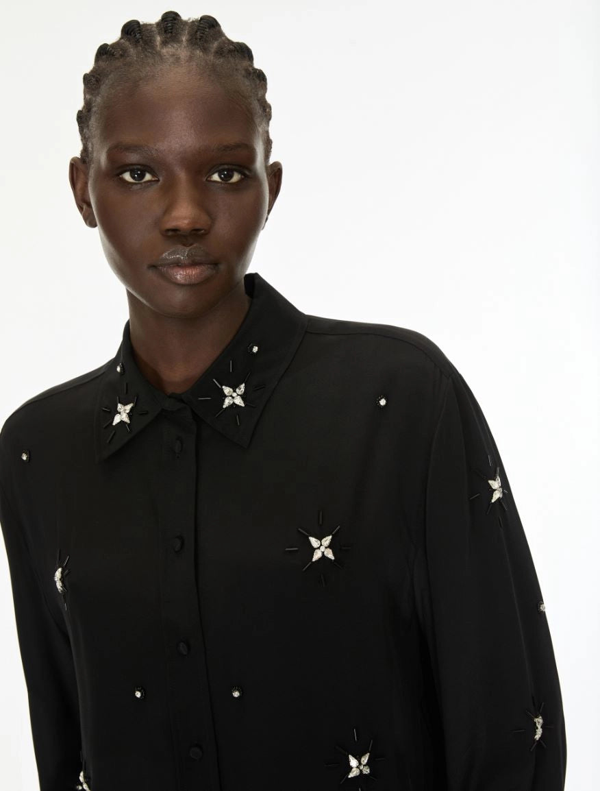 IBL-262711601 IBLSTREET BLACK STUDDED COLLAR BLOUS