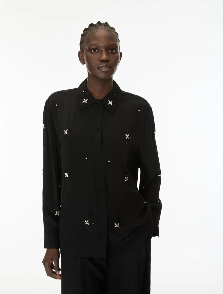 IBL-262711601 IBLSTREET BLACK STUDDED COLLAR BLOUS