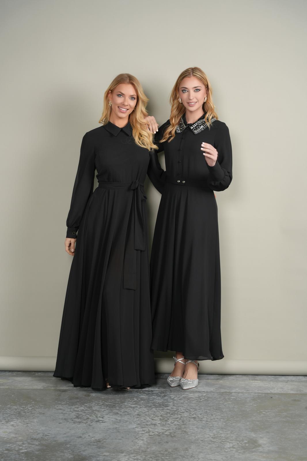 MIK-7236 DIAMANTE COLLAR BLACK DRESS