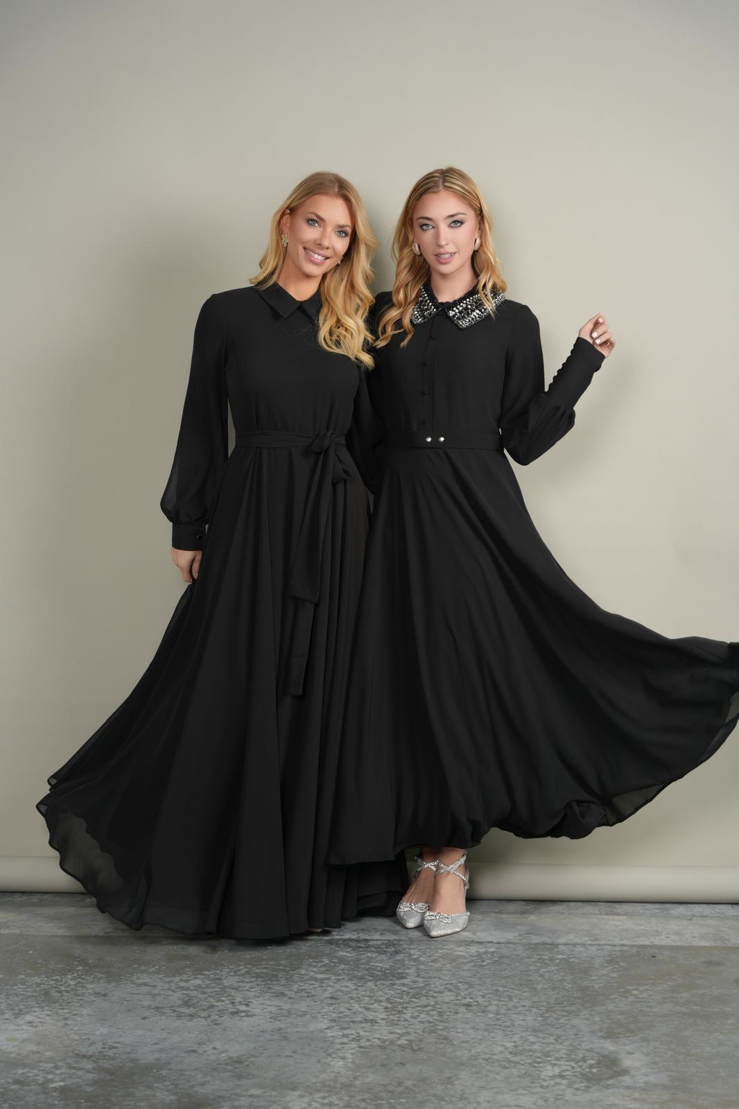 MIK-7236 DIAMANTE COLLAR BLACK DRESS