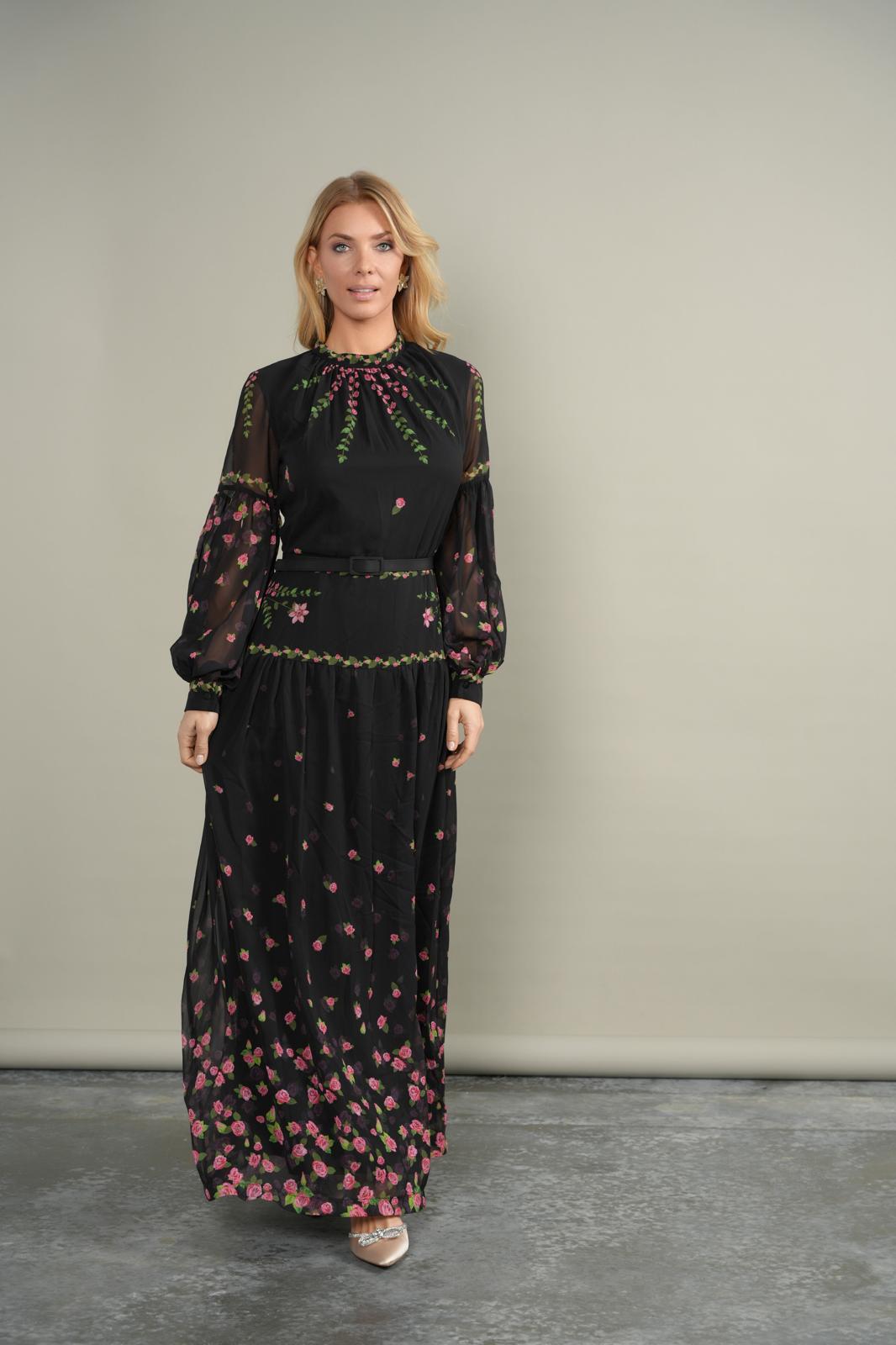 MIK-7291 BLACK&RED FLORAL DRESS