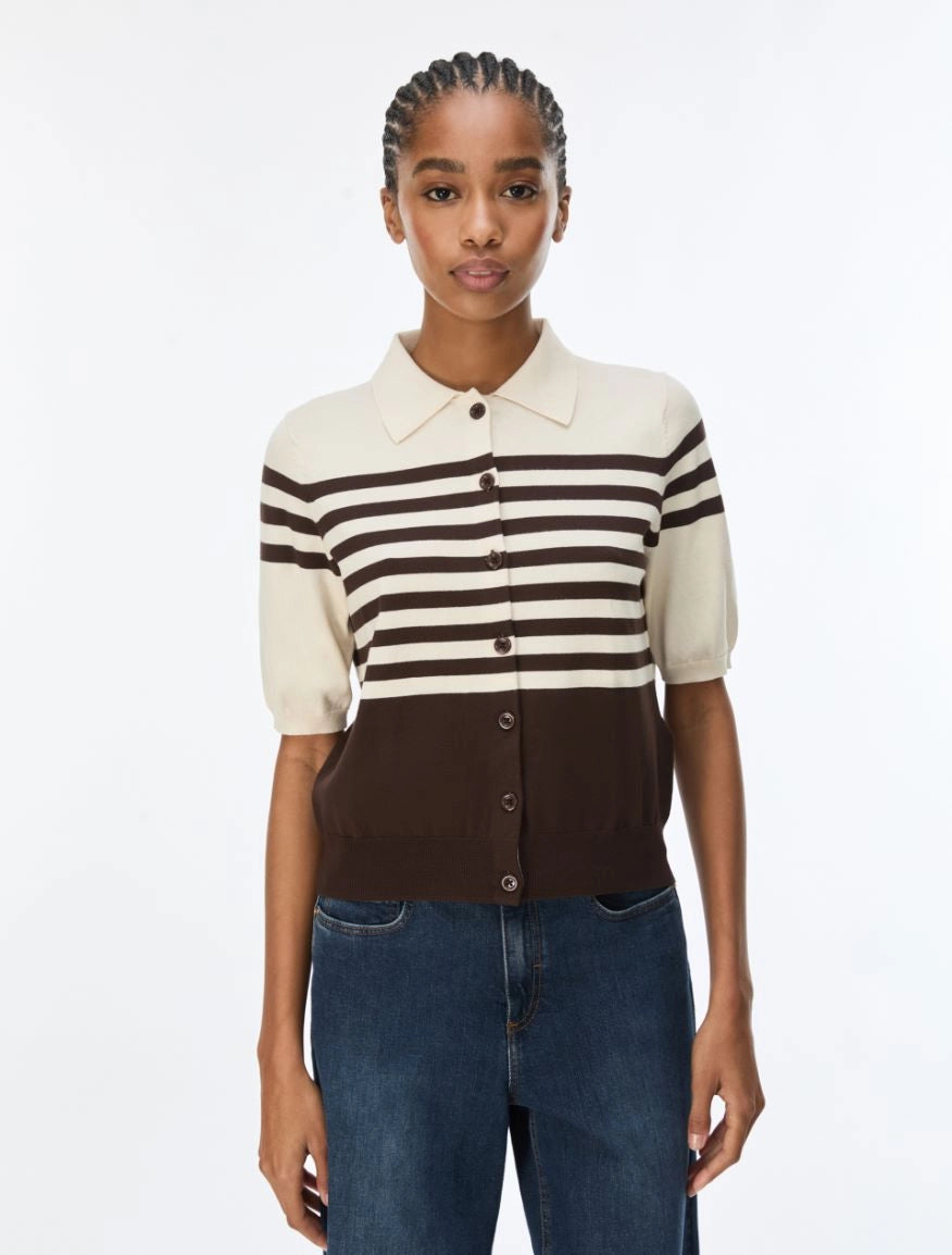 IBL-2627346031 IBLFAGLIA IVORY&BROWN TRIPED TOP
