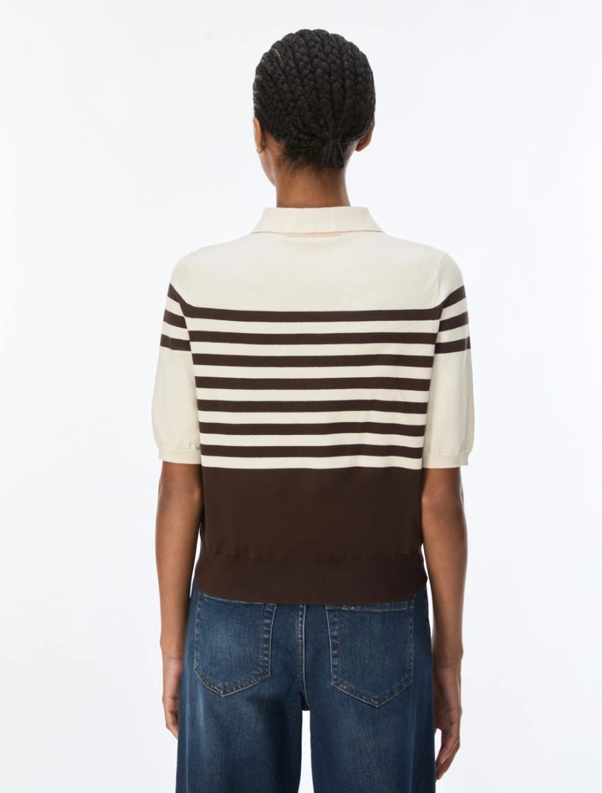 IBL-2627346031 IBLFAGLIA IVORY&BROWN TRIPED TOP