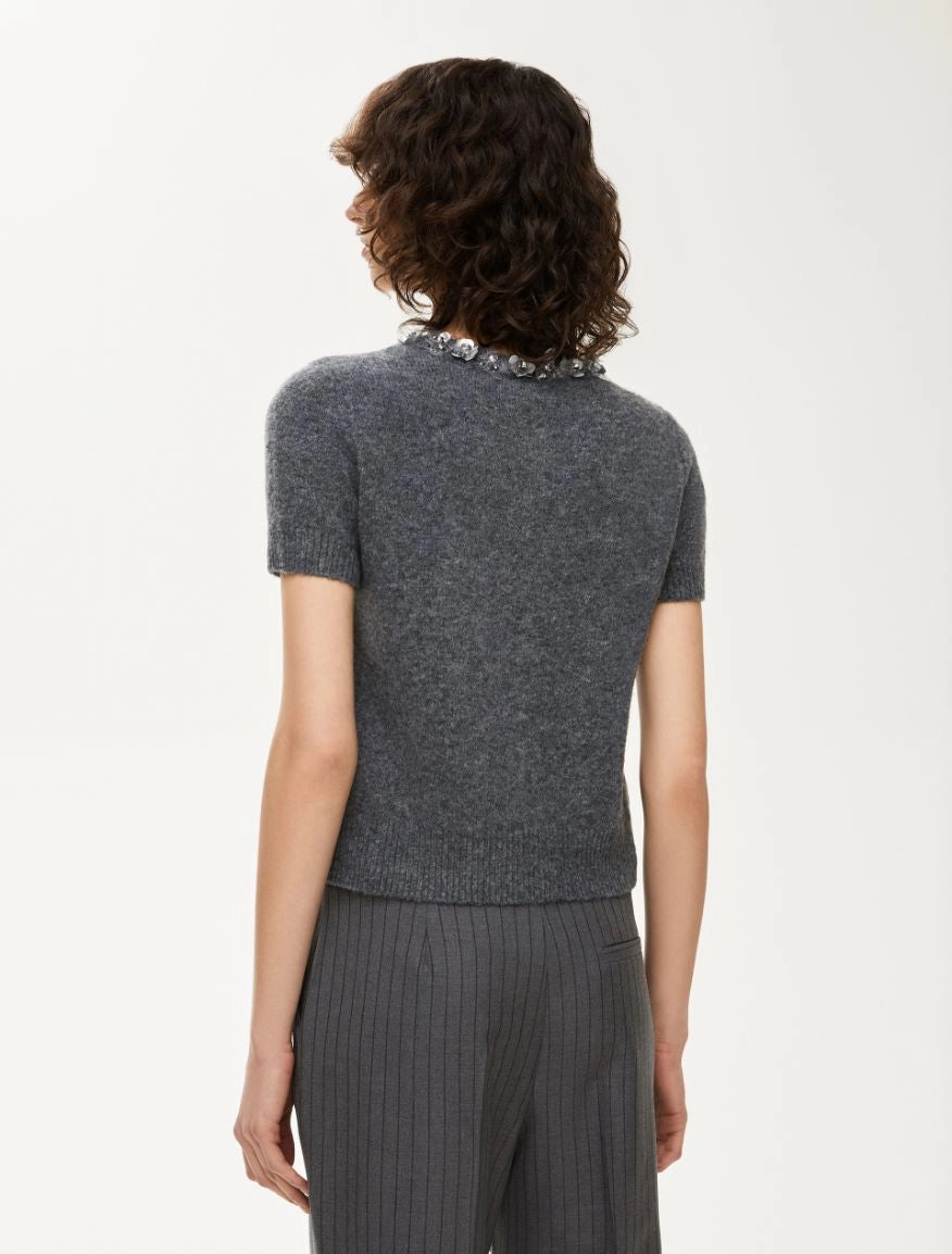 IBL-252734605 FIDENZA GREY JEWEL FLOWER CARDIGAN