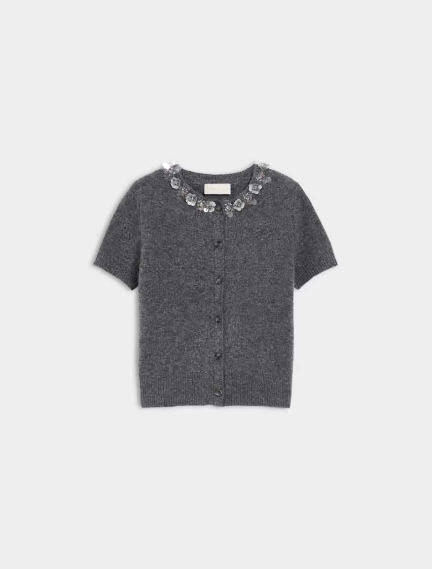 IBL-252734605 FIDENZA GREY JEWEL FLOWER CARDIGAN