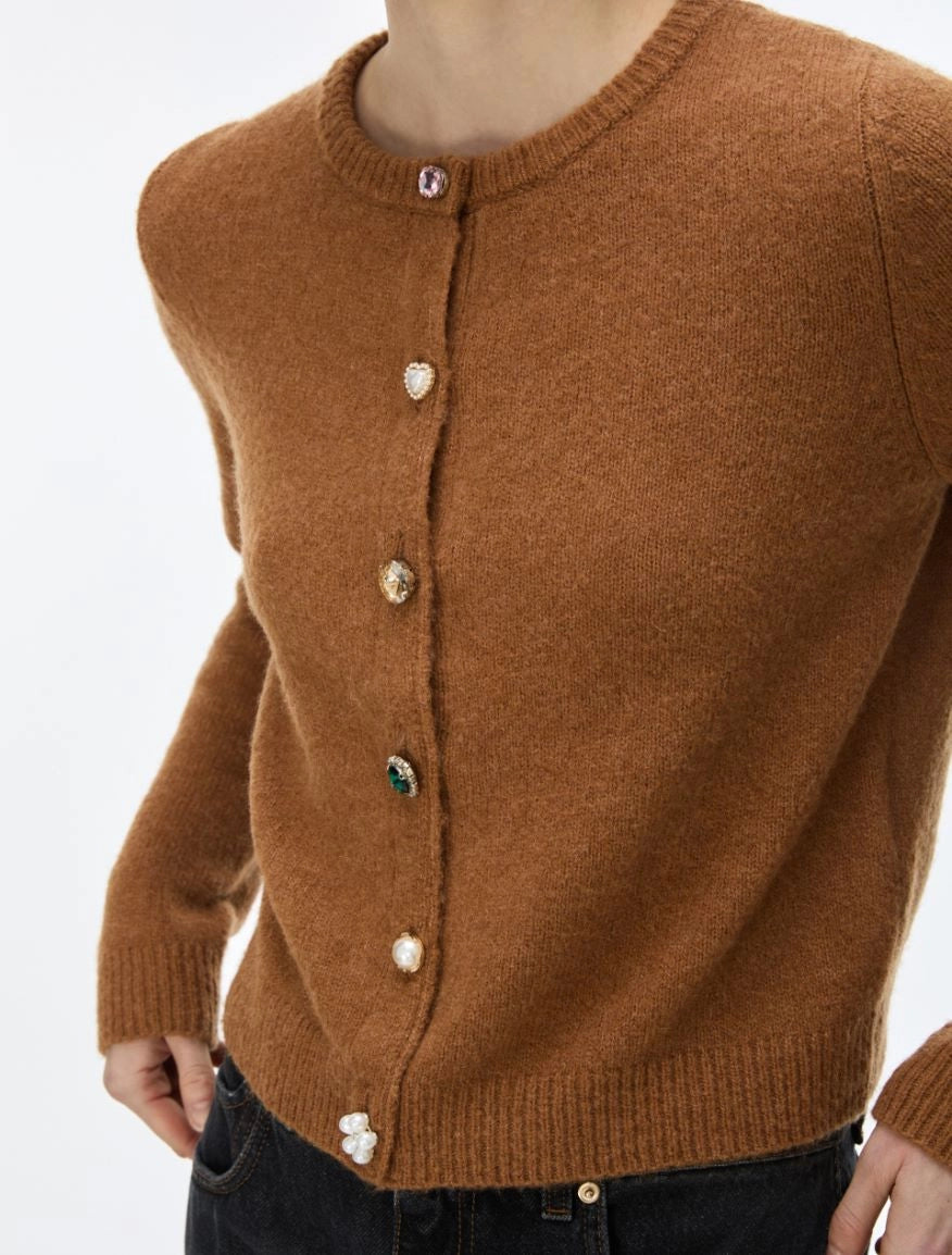 IBL-2627346061 IBLDRY CAMEL EMBELLIHED CARDIGAN