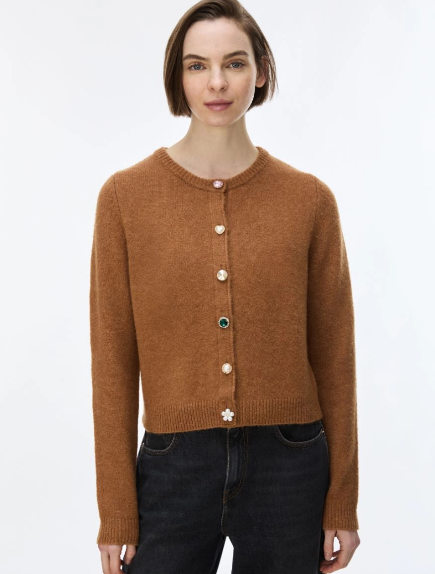 IBL-2627346061 IBLDRY CAMEL EMBELLIHED CARDIGAN
