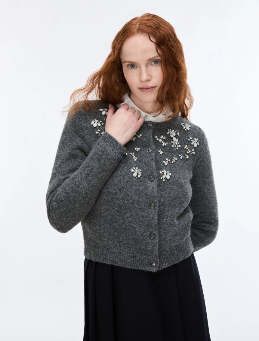 IBL-2627346061 IBLDRY GREY EMBELLIHED CARDIGAN