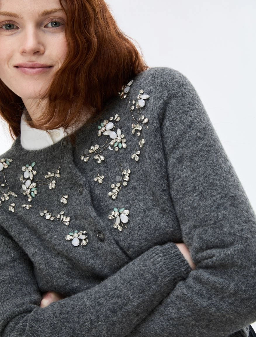 IBL-2627346061 IBLDRY GREY EMBELLIHED CARDIGAN