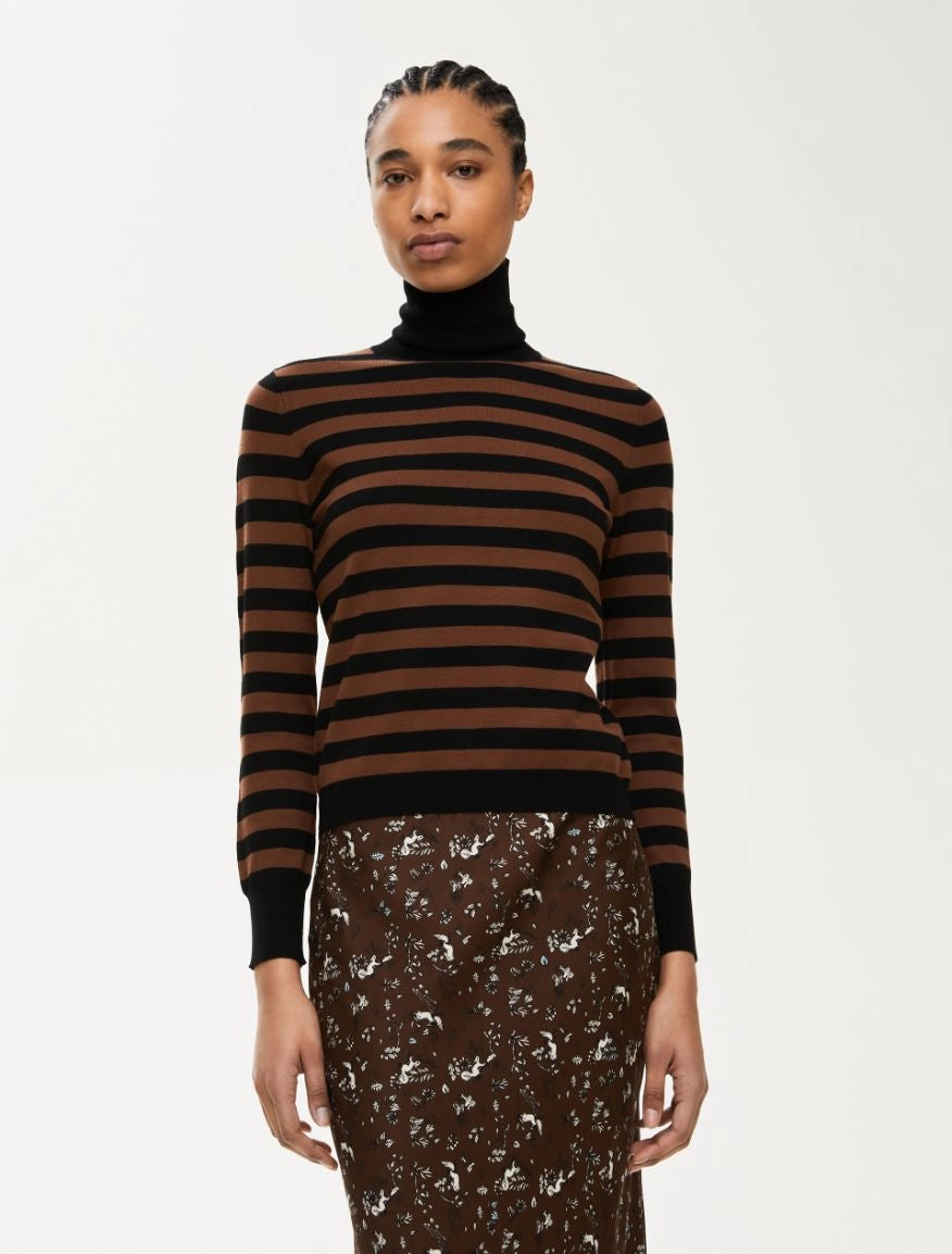 IBL-252736610 IMPARI TOBBACO BROWN STRIPED TOP