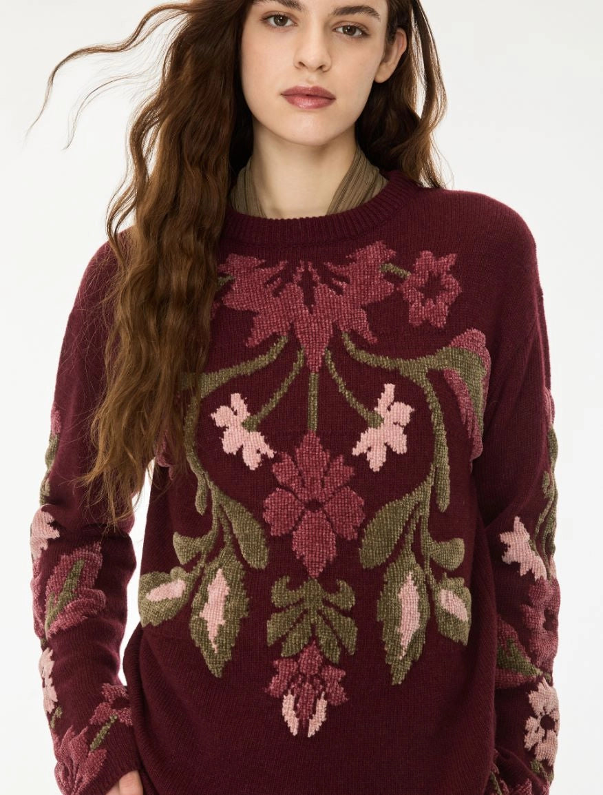 IBL-262736623 IBLAZOTO WINE FLOWER KNIT TOP