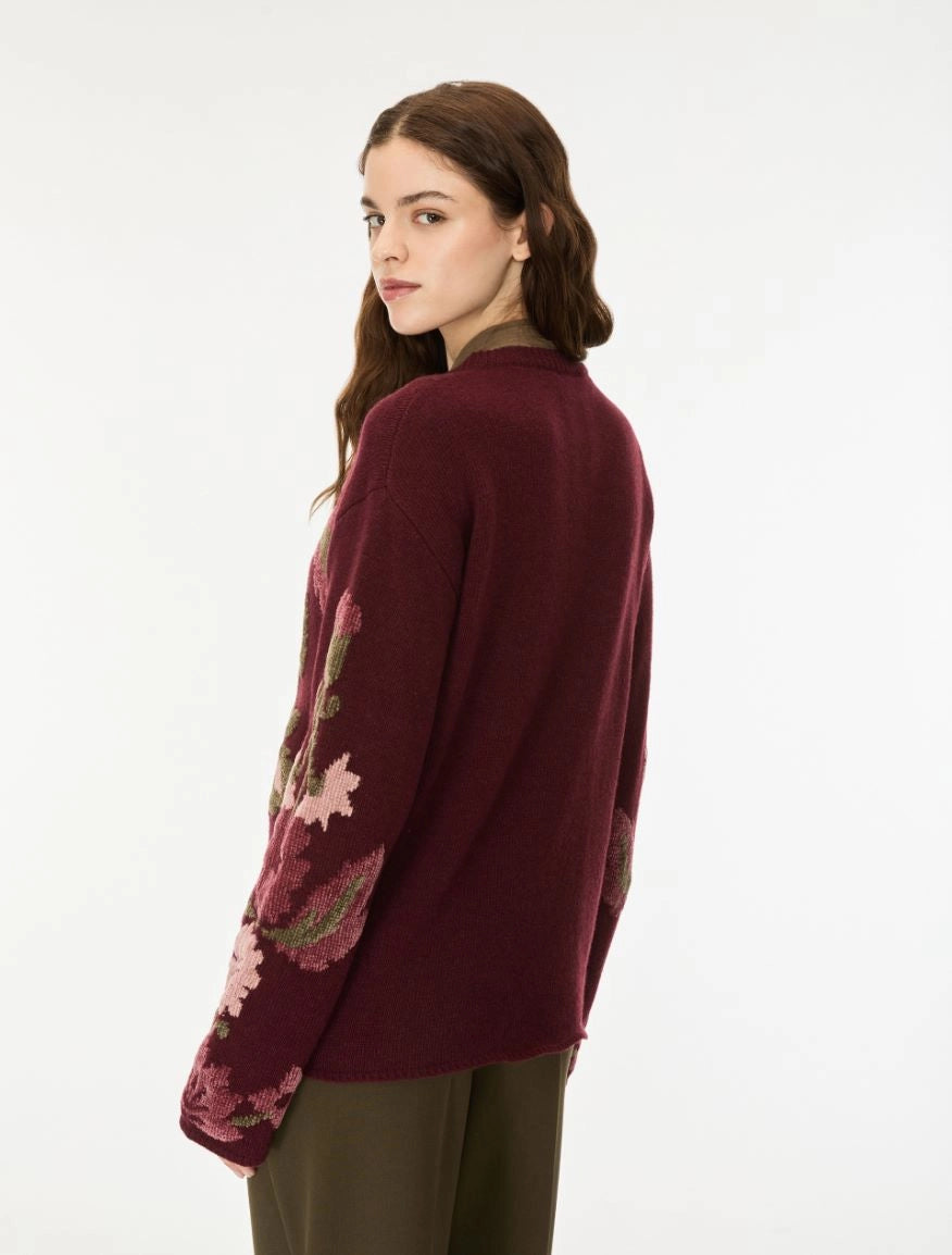 IBL-262736623 IBLAZOTO WINE FLOWER KNIT TOP