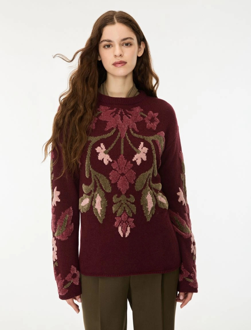 IBL-262736623 IBLAZOTO WINE FLOWER KNIT TOP