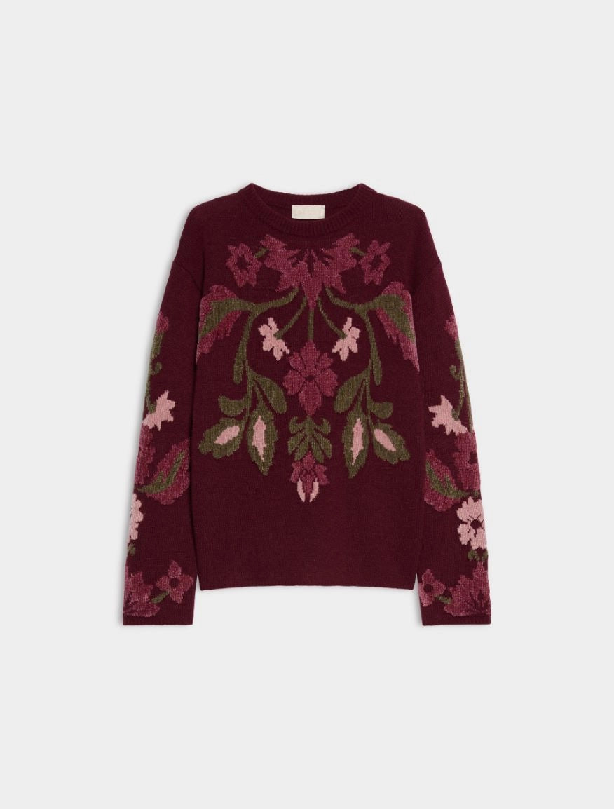 IBL-262736623 IBLAZOTO WINE FLOWER KNIT TOP
