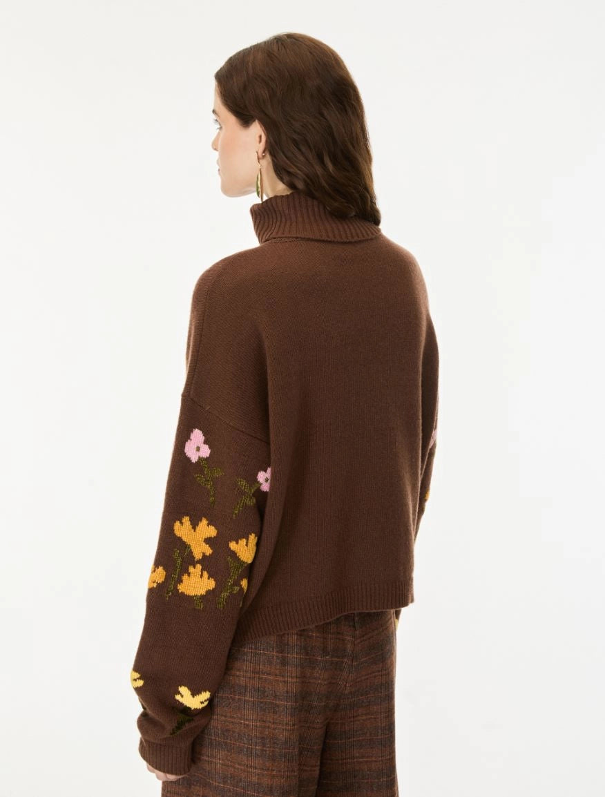 IBL-2627366262200 IBLORLI BROWN FLOWER POLO NECK T