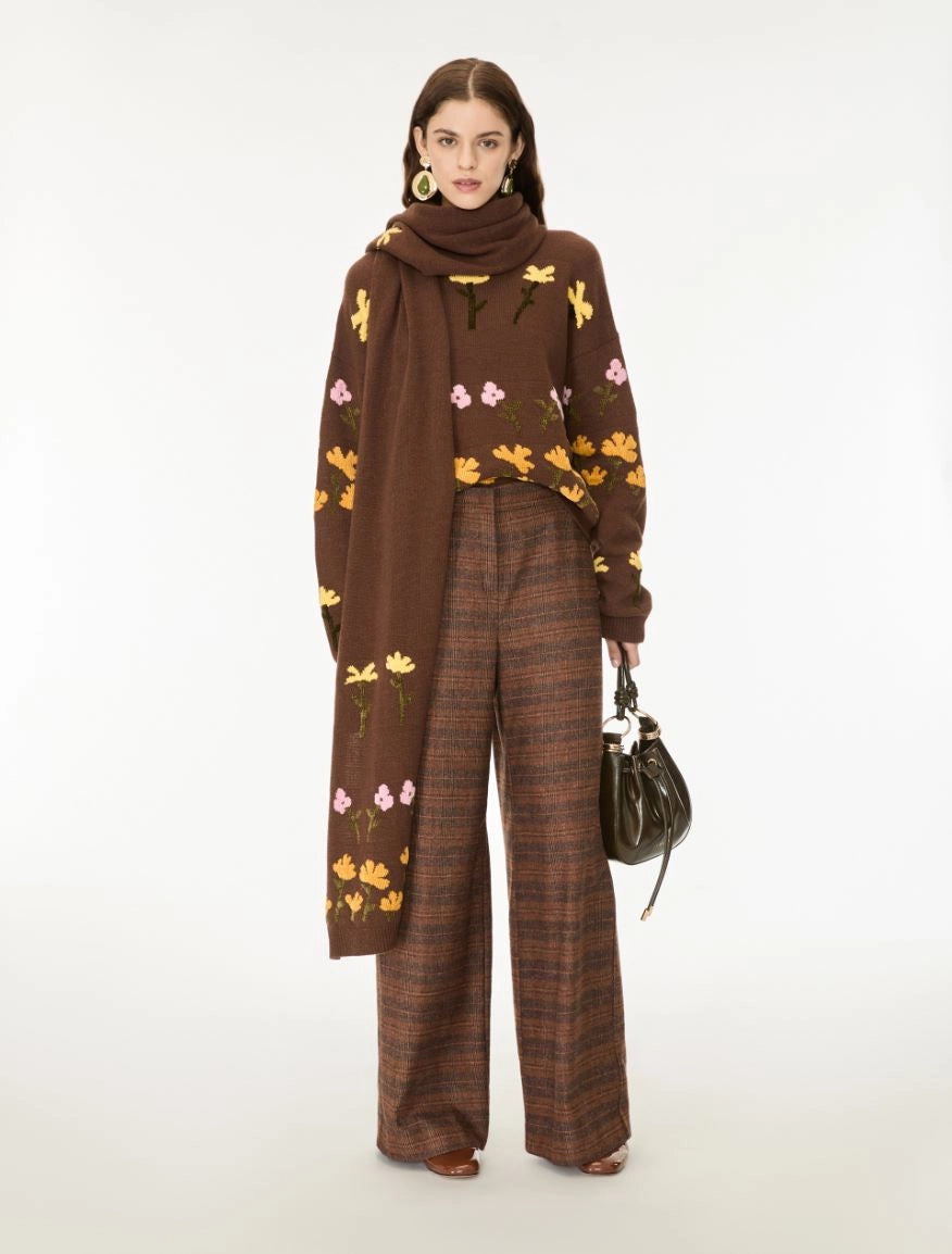 IBL-2627366262200 IBLORLI BROWN FLOWER POLO NECK T