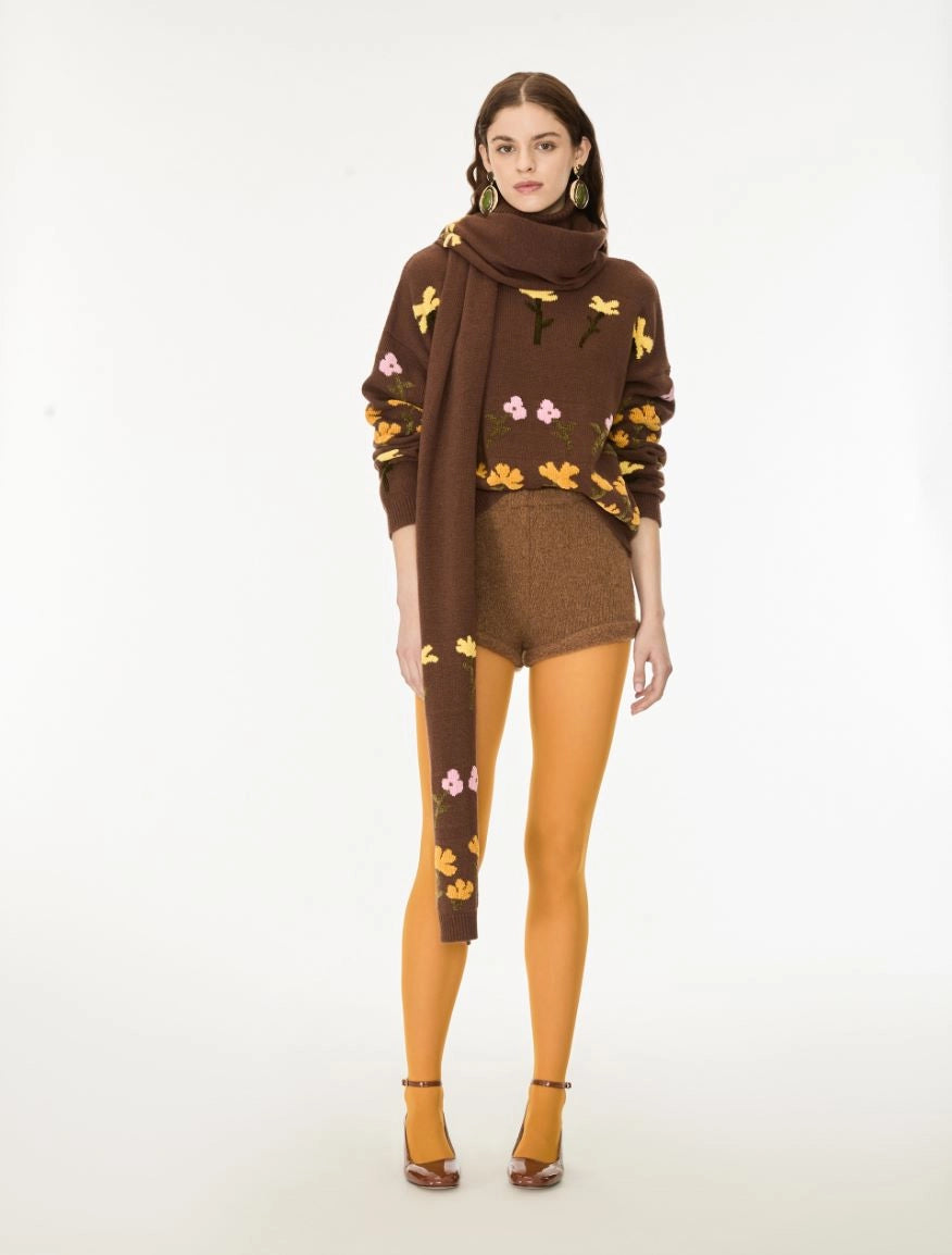 IBL-2627366262200 IBLORLI BROWN FLOWER POLO NECK T