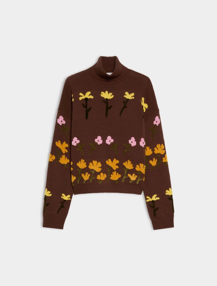 IBL-2627366262200 IBLORLI BROWN FLOWER POLO NECK T