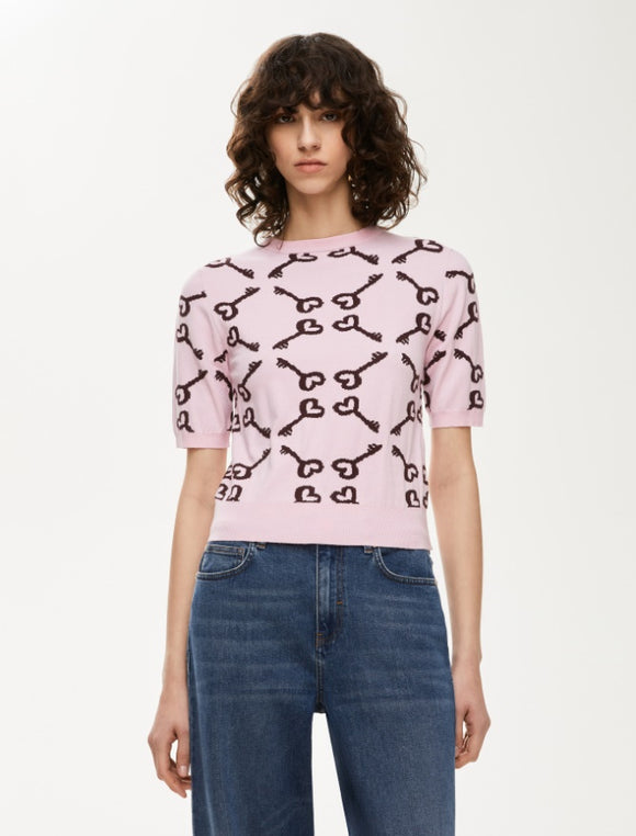 IBL-252736630 ANZIO PINK PADLOCK KNIT TOP