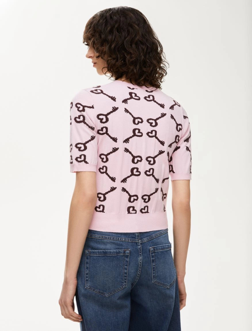 IBL-252736630 ANZIO PINK PADLOCK KNIT TOP