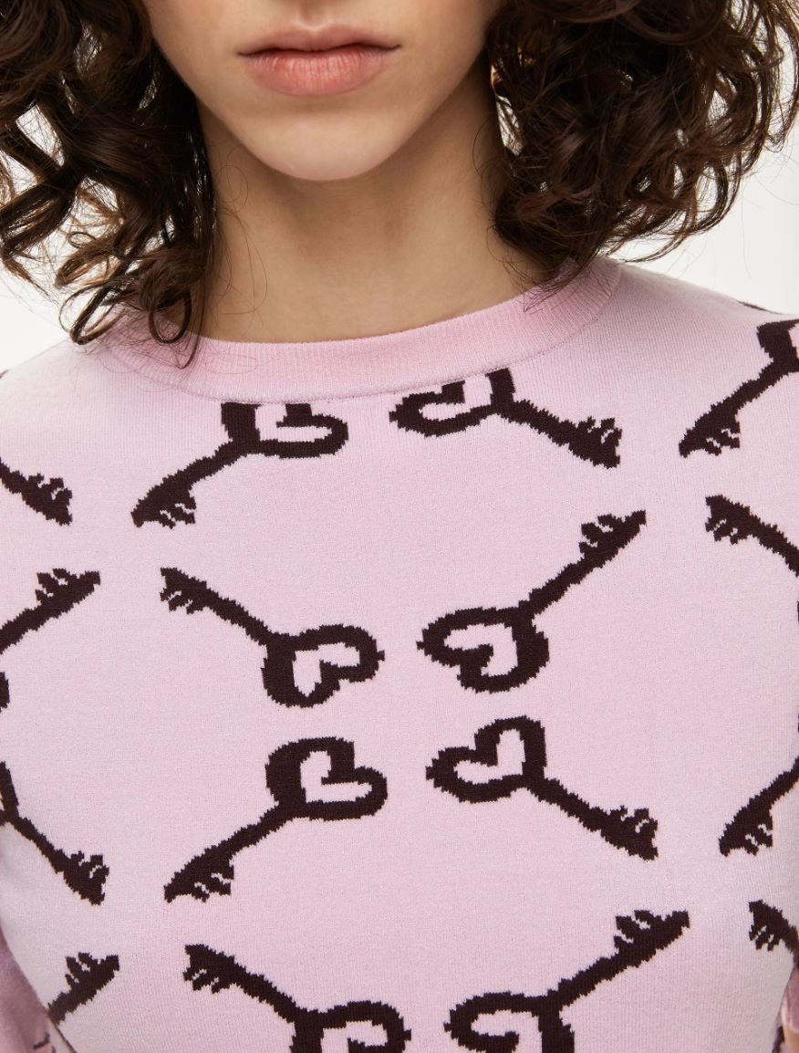 IBL-252736630 ANZIO PINK PADLOCK KNIT TOP