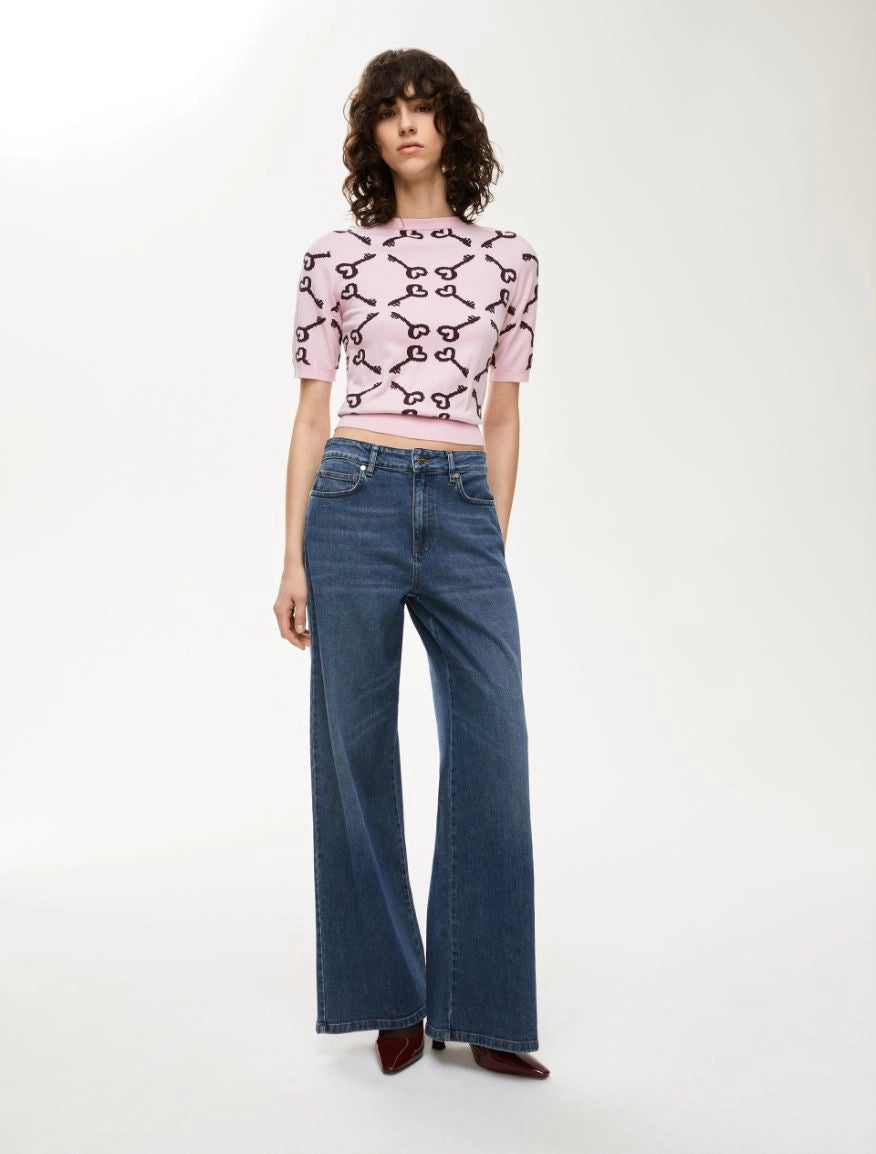 IBL-252736630 ANZIO PINK PADLOCK KNIT TOP