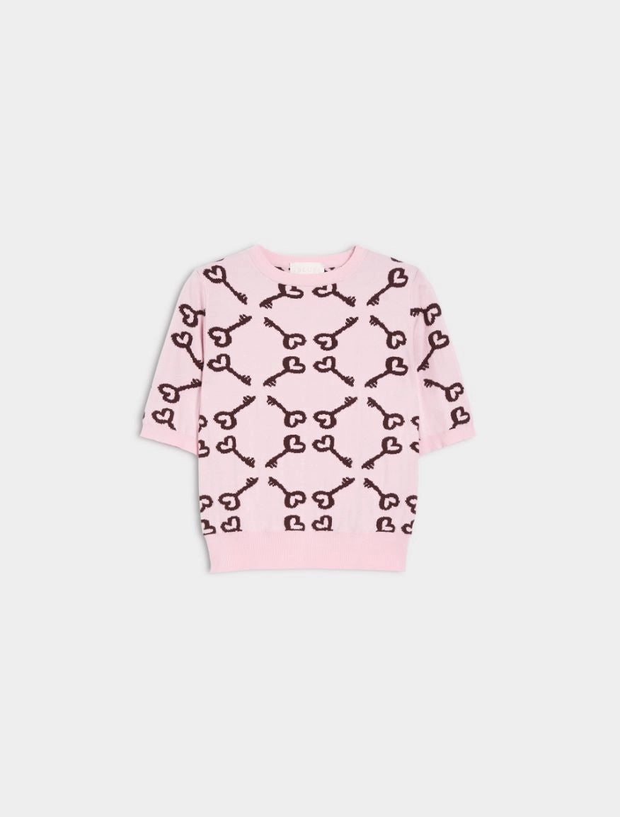 IBL-252736630 ANZIO PINK PADLOCK KNIT TOP