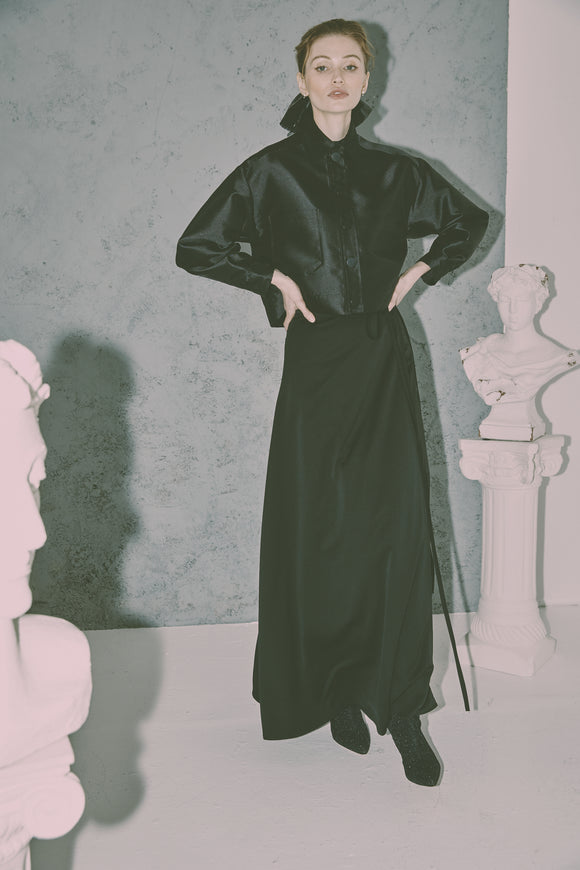 NOIR-7393 BLACK WRAP SKIRT