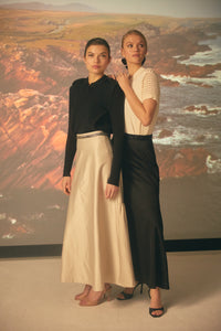 NOI-7418 BEIGE BEADED SATIN SKIRT