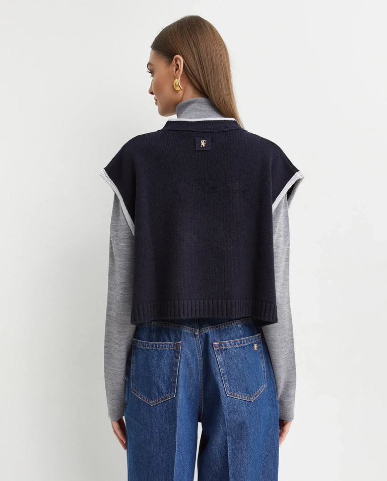 ABF-A0833 NAVY EMBROIDERED VEST