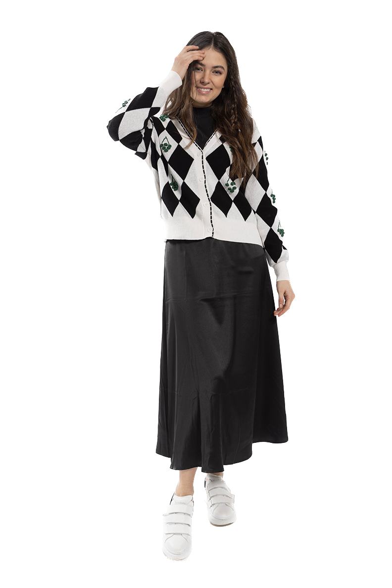 O&E-CO444B BLACK&WHITE CARDIGAN