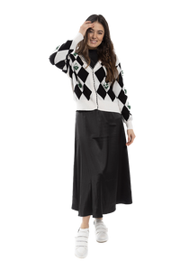 O&E-CO444B BLACK&WHITE CARDIGAN