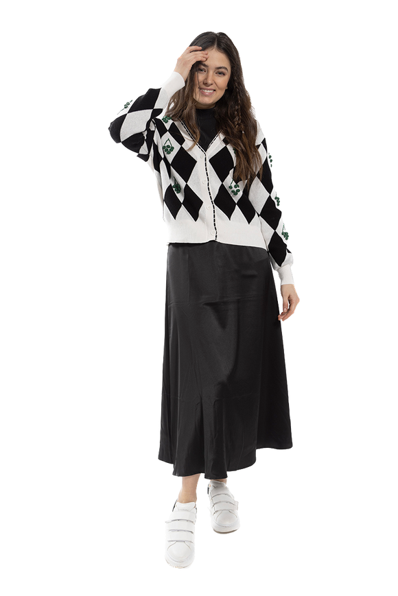 O&E-CO444B BLACK&WHITE CARDIGAN