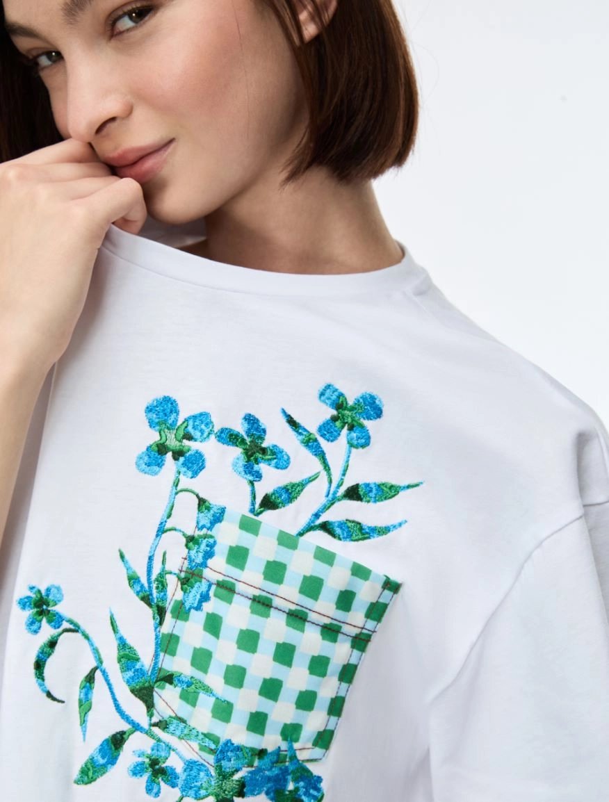 IBL-261797106 IBLELODIA WHITE EMBROIDERED T-SHIRT
