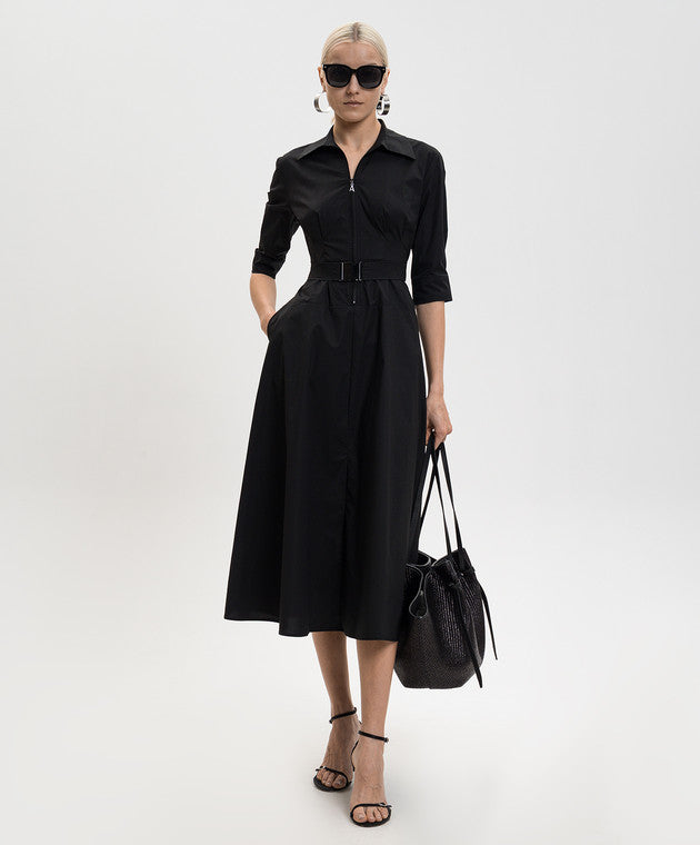 TWS-261AP2284 BLACK BELTED SHIRT ZIP DRESS