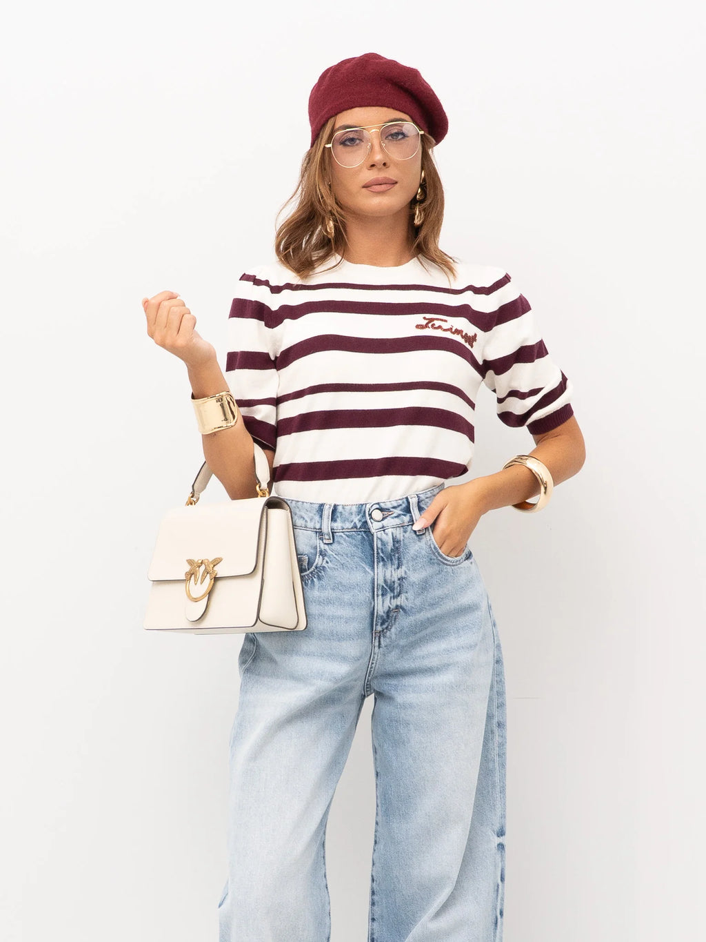 TWS-252TP3090 WINE&WHITE STRIPED TOP