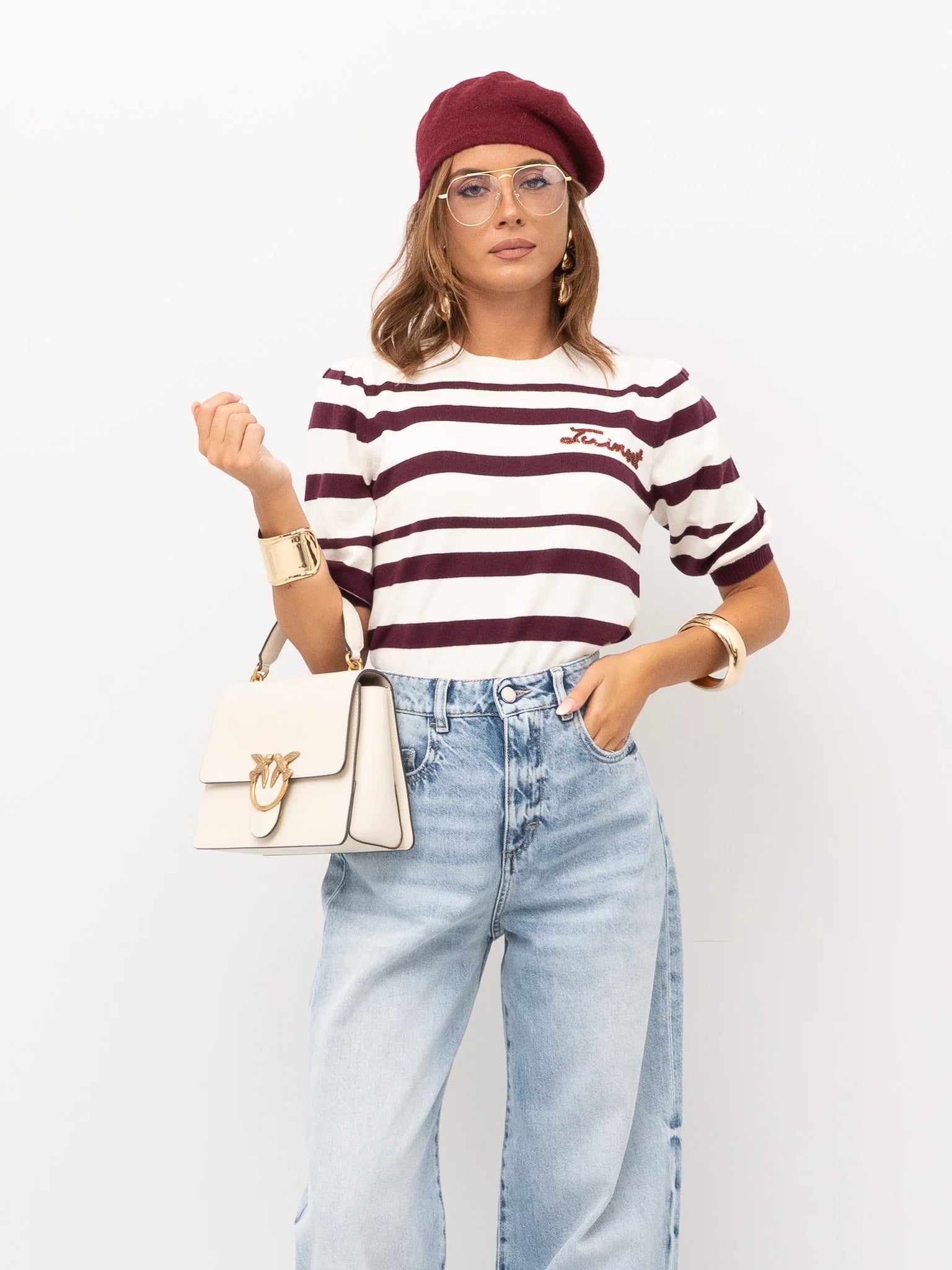 TWS-252TP3090 WINE&WHITE STRIPED TOP