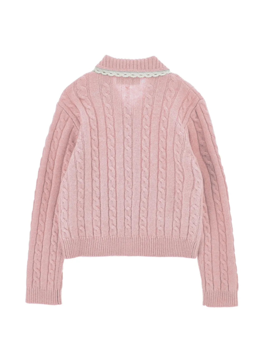 PHK-I9H802 PINK CABLE KNIT TRIMMED CARDIGAN