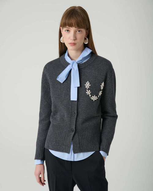 BEA-25FA8694FREED GREY EMBELLIHED CARDIGAN