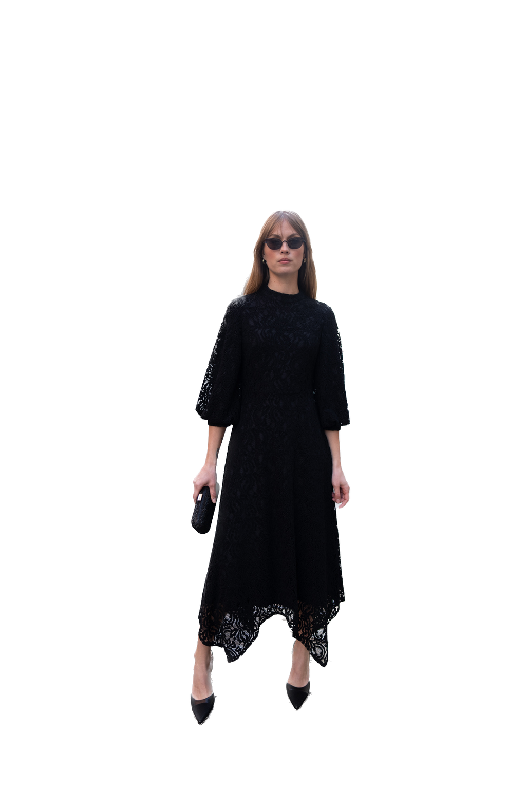 NOI-3330 BLACK VELVET LACE DRESS