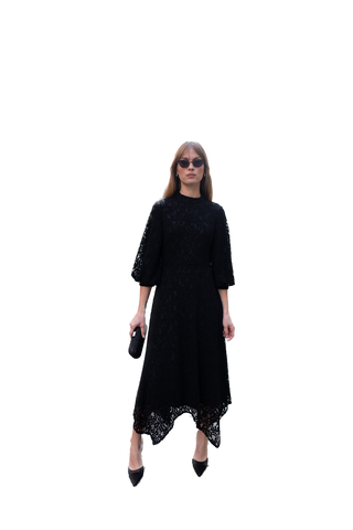 NOI-3330 BLACK VELVET LACE DRESS